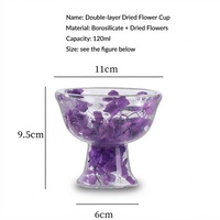 Dubbelwandige glazen ijsbeker met gedroogde bloemen, van borosilicaatglas, voor yoghurt, fruit, desserts, geschikt voor thuis en café.