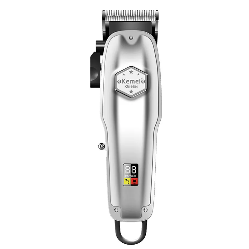 Mesin pencukur rambut profesional, mesin pemotong rambut elektrik Kemei Km 1984 logam dapat diisi ulang