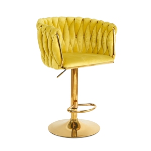 Silla de <span class=keywords><strong>Bar</strong></span> Giratoria Moderna, Asiento Acolchado de Terciopelo Amarillo, Altura Ajustable, Taburete de <span class=keywords><strong>Bar</strong></span> para Cafetería o <span class=keywords><strong>Bar</strong></span> - Product Image 1