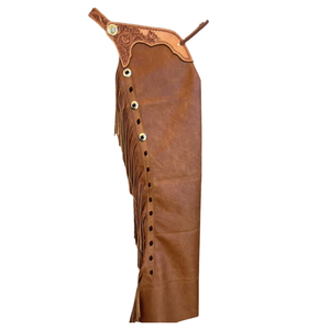High Quality Chinks Bermuda Full chaps cow Suede <b>Leather</b> western chaps with fringes hand <b>tooling</b> - Product Image 2