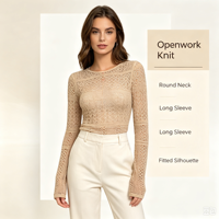 Pull en maille décontracté à manches longues Marla Custom Pointelle de haute qualité couleur menthe OEM & ODM pour le printemps