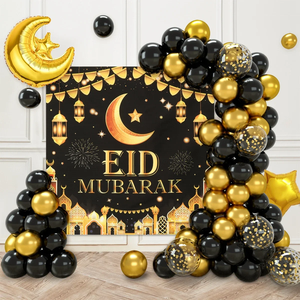 Noir or Eid Mubarak Latex feuille ballon et toile <span class=keywords><strong>de</strong></span> fond ensemble musulman Ramadan Mubarak lune étoile fête ballon arc ensemble - Product Image 2