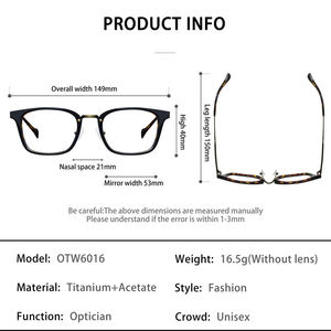 إطار نظارات طبية مستطيل الشكل من الأسيتات والتيتانيوم طراز OTW 6016 مع حماية من الضوء الأزرق وتصميم تدريجي للقراءة وتصميم مرقع - Product Image 5