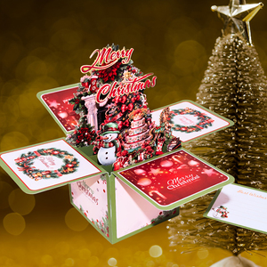 Unique Laser Cut Personalized Printing Family Holiday Gift 3D Pop up Christmas Tree Snowman Cake Festive Xmas Greeting Card - Product Image 2