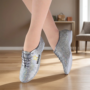 Chaussures de danse jazz plates à lacets en dentelle argentée scintillante pour femmes MBAANI 2026 – Baskets de ballet abordables - Product Image 6