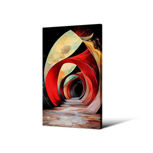 Impression sur toile tunnel géométrique abstrait rouge et or, impression numérique de luxe Art Déco, perspective d'arche spatiale pour salon et hôtel - Product Image 3