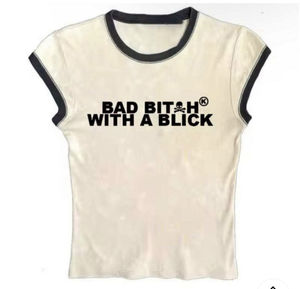 Peeqi YY24084 Atasan Crop Top Lengan Pendek Motif Huruf Musim Panas 2024, Seksi, Imut, Serbaguna, Pakaian Wanita - Product Image 2