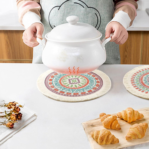 Set de table en coton et lin moderne Vintage élégant Style coréen traditionnel imperméable à l'eau motif rond pour la décoration de mariage - Product Image 4