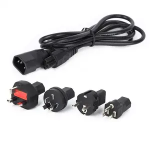 2m 3G*0.75mm2 H03VV-F IEC 320 C5 to C14 International Power Cord with changeable plugs Kit 180 Degree US UK Europe Australia/NZ