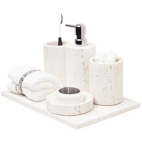 Ensemble de salle de bain moderne écologique en travertin beige, ensemble d'accessoires de salle de bain 4 pièces avec plateau et porte-serviettes pour la décoration de la maison