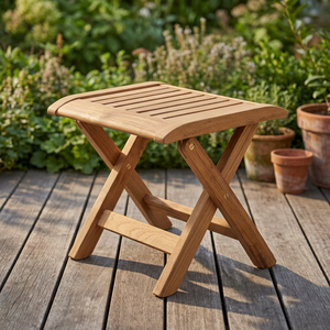 Table d'appoint carrée pliable en bois massif durable, pieds en X, design rustique moderne, écologique, imperméable, pour l'intérieur et l'extérieur - Product Image 2