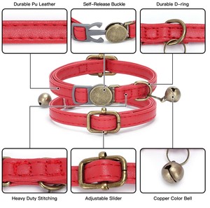 Collier pour chat en cuir PU de haute qualité, durable, avec boucle en métal au design rétro, réglable, confortable et respirant pour les chats - Product Image 5