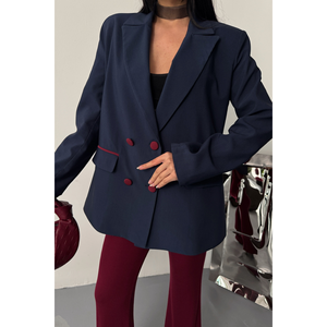 Chaqueta Azul Marino de Diseñador para Mujer con Botones y Solapa - Product Image 5