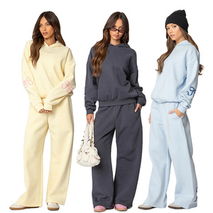 Completo da donna <span class=keywords><strong>elegante</strong></span> a due pezzi con ricami, felpa con cappuccio e pantaloni lunghi sportivi - Product Image 1