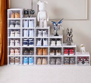 Boîtes de rangement pour chaussures en plastique transparent pliables à 3 niveaux, organisateurs de rangement pour chaussures pour la maison, boîte de rangement pour chaussures à 3 niveaux - Product Image 3