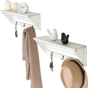 Wooden <b>Wall</b> <b>Mounted</b> Key Rack White Rectangle Multipurpose Entryway Storage Organizer Coat Rack Living Room Decorative <b>Shelf</b> - Product Image 5