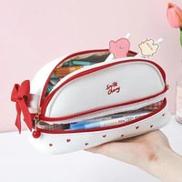 Étui à crayons en cuir double couche pour fille, style Ins, design simple, grande capacité pour les élèves du primaire et du collège