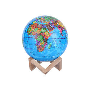 Globo Terrestre Illuminato a LED da 14,2 CM con Design Moderno, Supporto Triangolare in Legno per Bambini, Rotante in Plastica, Educativo per Geografia, Notturno - Product Image 2