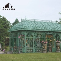 QUYANG Gazebo de jardin en fonte de style européen vintage, vert antique, avec toit, pour décoration extérieure de villas et parcs