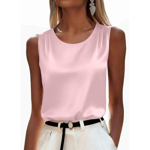 FOXA Débardeur en satin pour femme, col rond, sans manches, chemisier en soie, élégant et décontracté, hauts d'été, tenue de bureau - Product Image 4