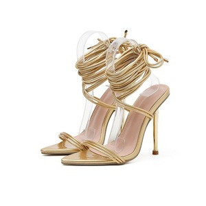 Sandales de soirée élégantes à talons hauts rouges vernis grande taille pour femmes - à lanières cheville, talon fin - Product Image 5