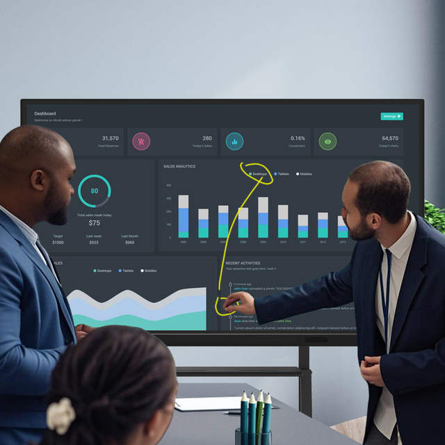86'' Smart 20-Point IR Touch LCD Digital Screen Interactive Whiteboard Aluminum Alloy Frame Dual System Meeting Rooms Black