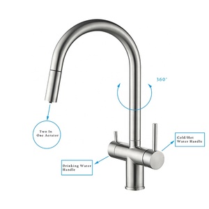 Nieuwe aanwinst: uittrekbare 3-weg keukenkraan met draaibare 2-in-1 mengkraan van roestvrij staal, drinkwaterkraan - Product Image 3