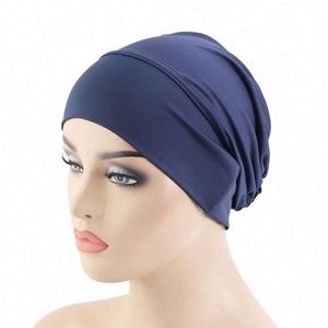 Wholesale Custom Logo Hair Accessories Soft Stretchy Muslim Beanie Dome Cap <b>Head</b> Wrap Hijab Solid Color Image <b>Style</b> Beach Unisex - Product Image 5