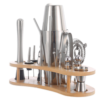 Kit de barman premium avec support en bois, ensemble de 16 outils de bar Boston en acier inoxydable, shaker à cocktails