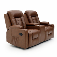 Geeksofa Ensemble de canapés inclinables classiques Manual Leather Fabric Love Seater Console Cup Holder Extensible Massage Wood for Living Room