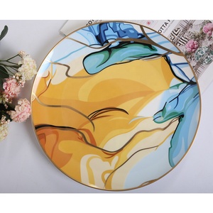 Vaisselle en céramique de style nordique pour restaurant, assiette à dîner, bord doré, ensembles d'assiettes en porcelaine, vaisselle, ensembles de vaisselle - Product Image 2