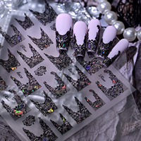 Autocollants 5D noirs et blancs en dentelle pour ongles, motifs papillon creux vintage et rose, décorations auto-adhésives pour nail art