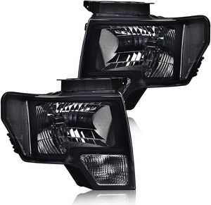 Phares compatibles avec Ford F150 2009-2014, paire de phares gauche et droit, lentille fumée, boîtier noir, réflecteur transparent - Product Image 1