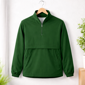 Custom Clothing Manufacturers <b>Men</b>’s Half Zip Pullover <b>Jacket</b> <b>Lightweight</b> Casual Windbreaker with Kangaroo Pocket OEM - Product Image 1