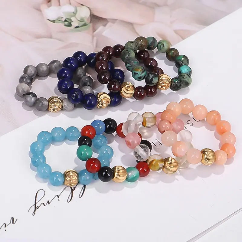 SN1919 Gift Jewelry For Lady Healing Stone Power Ring 4MM Natural Gemstone Beaded Rings For Women