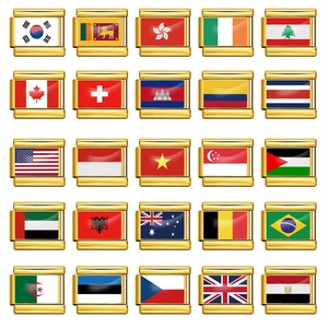 Gold Plated Countries Flag Italian Charms Stainless Steel Module Link Flags Italian Charm Bracelet Bulk for DIY <b>Jewelry</b> Making - Product Image 1