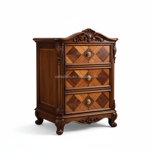 OE-FASHION Antiker Walnuss-Massivholz Haustier-Aufbewahrungsschrank 3-Schubladen Intarsien-Schrank für Hundezubehör - Product Image 5