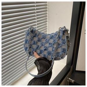 Vintage <b>Washed</b> Denim Patchwork Underarm <b>Bag</b> for Women - Product Image 4