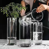 Vase cylindrique en verre transparent de luxe moderne, fait main, grand format, pour la décoration de bureau, de la maison, de mariage, de table, minimaliste, restaurants