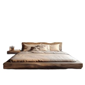 Lit double en bois massif d'orme ancien, style moderne et silencieux, grand lit original pour hôtel, villa, tatami pour chambre et gîte - Product Image 1