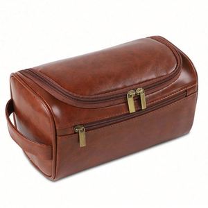 Custom PU Leather Fashion Zipper <b>Case</b> Large Capacity <b>Makeup</b> Bag Geometric Pattern Retro Travel Storage Multi-Functional Toilet - Product Image 1