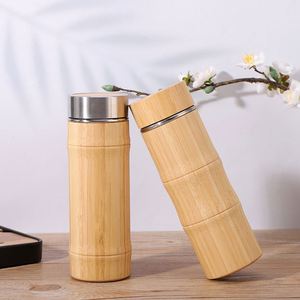 Natural Double-Wall Stainless Steel Insulated Tea Office Bamboo Water Bottle <b>Thermos</b> Vacuum Bottle Mug Flask Tumbler With Lid - Product Image 3