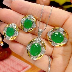Dainty Eco-friendly 10*12-8*10mm Green Cubic Zirconia Palace Style Matching <b>Set</b> Copper Gold Plated Female Jewelry <b>Set</b> - Product Image 3