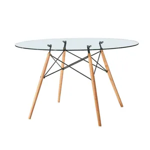 现代奢华风格彩绘瓷砖黄铜底座钢化玻璃餐桌