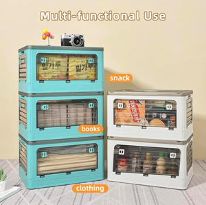 Boîte de rangement et caisse <span class=keywords><strong>en</strong></span> plastique pliable et empilable avec couvercles et poignée Vêtements Jouets Livres Snack Épicerie - Product Image 3