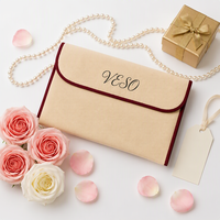 Pochette de rangement pour peigne en toile de coton rose de luxe avec rabat, miroir et logo personnalisé OEM imprimé, idéale pour bijoux et cadeaux