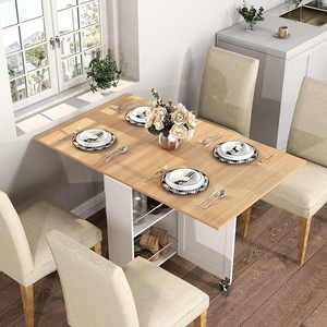 <span class=keywords><strong>Tavolo</strong></span> da Pranzo Pieghevole Moderno con Cassetti e Ripiani, Design Salvaspazio, <span class=keywords><strong>Tavolo</strong></span> da <span class=keywords><strong>Cucina</strong></span> con <span class=keywords><strong>6</strong></span> Ruote per Casa e Hotel - Product Image 2