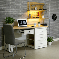 Bureau d'ordinateur d'angle moderne en acier et bois avec cloisons de séparation pour poste de travail individuel en bureau