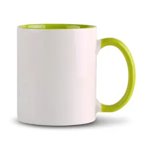 BPA 프리 맞춤형 커피 머그 11oz 사진, 로고 또는 이미지 추가를 위한 컬러 인테리어가 있는 흰색 세라믹 머그