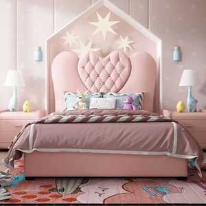 Juego de Dormitorio Dream Pink para Niñas, Cama Doble de Madera de Lujo con Cabecera en Forma de Corazón, Cama Tapizada para Hoteles, Villas, Apartamentos y Almacenes - Product Image 2